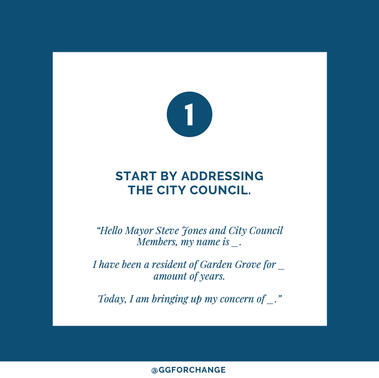 (1) START BY ADDRESSING THE CITY COUNCIL.